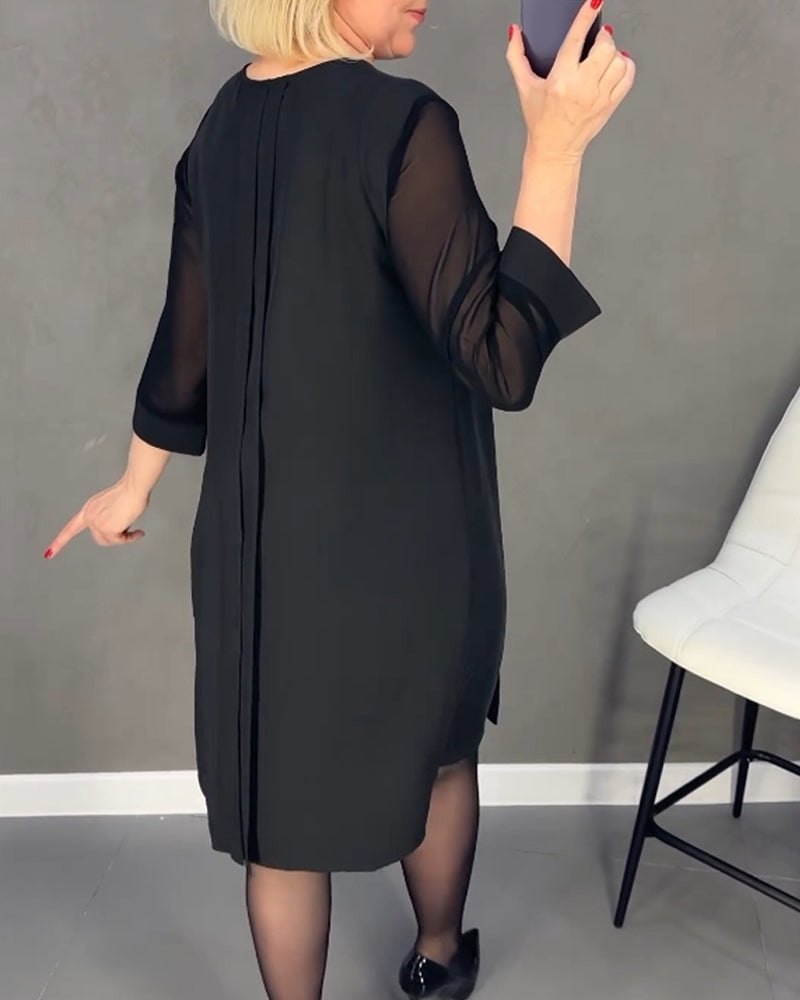 Elegancka sukienka shift z detalami z siateczki – Gabrielle-Czarny-S-Trend Polska