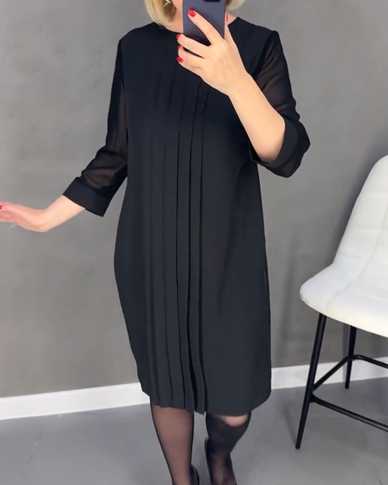 Elegancka sukienka shift z detalami z siateczki – Gabrielle-Czarny-S-Trend Polska