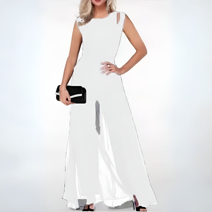 Elegancki kombinezon z lnu dla kobiet – Sofia-Biały-S-Trend Polska