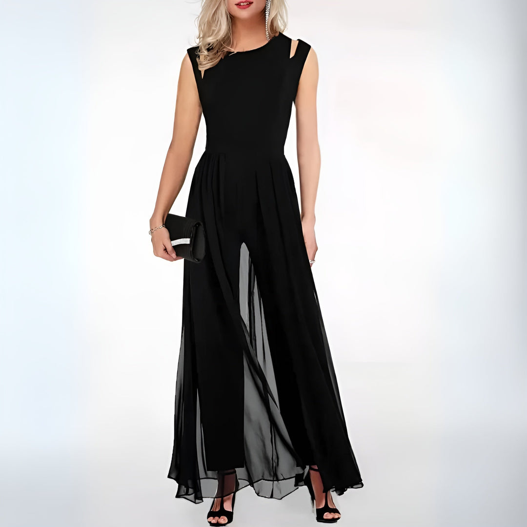 Elegancki kombinezon z lnu dla kobiet – Sofia-Czarny-S-Trend Polska