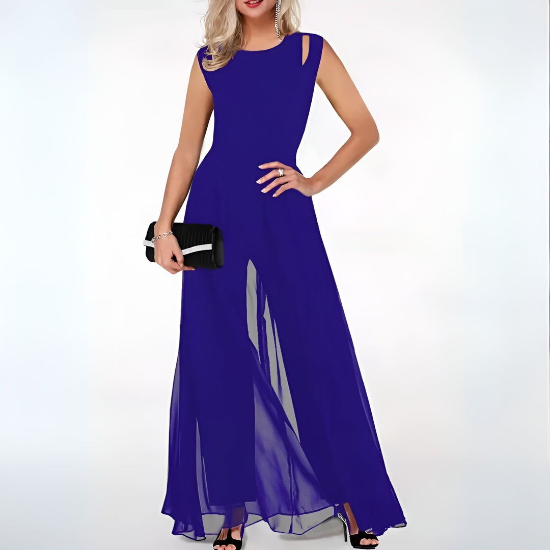 Elegancki kombinezon z lnu dla kobiet – Sofia-Niebieski-S-Trend Polska