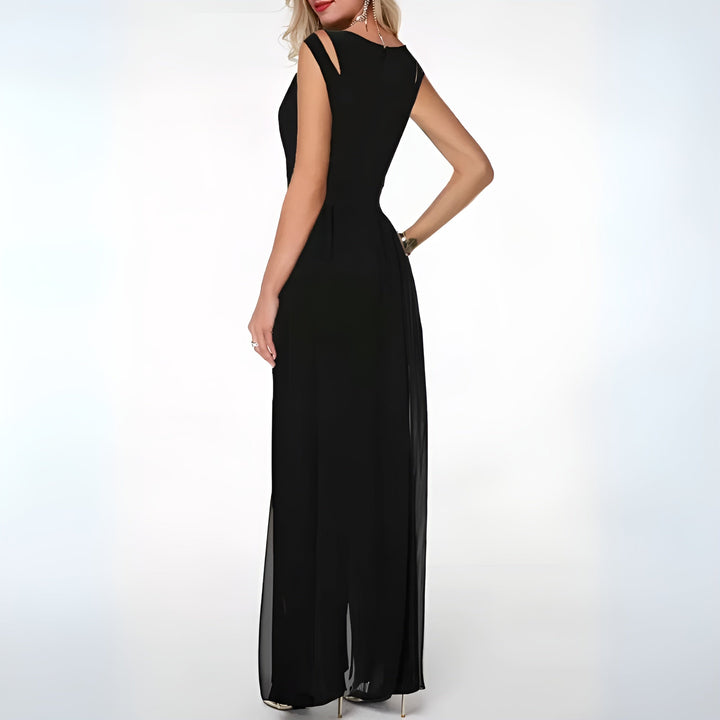 Elegancki kombinezon z lnu dla kobiet – Sofia-Czarny-S-Trend Polska
