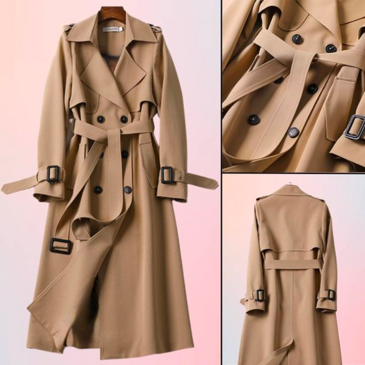 Elegancki płaszcz damski z podwójnymi guzikami – Celina-Khaki-S-Trend Polska