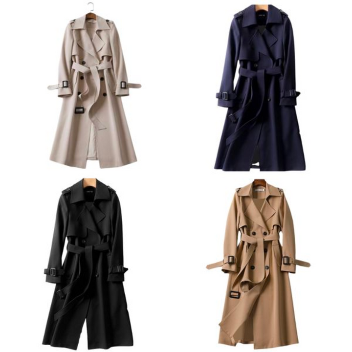 Elegancki płaszcz damski z podwójnymi guzikami – Celina-Khaki-S-Trend Polska