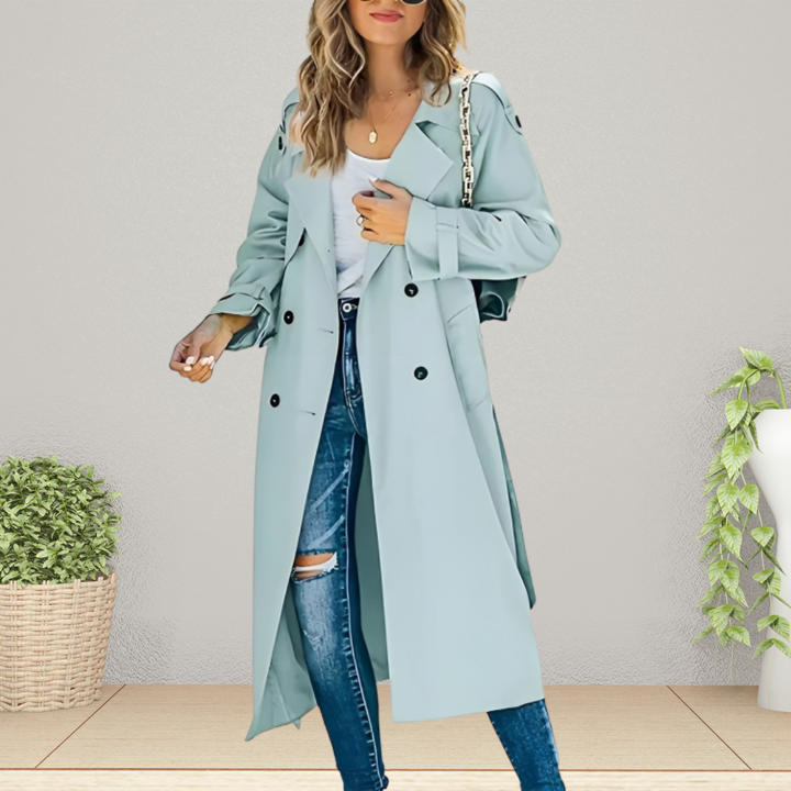 Elegancki płaszcz trench dla kobiet na okres przejściowy - Isabelle-Błękitny-S-Trend Polska