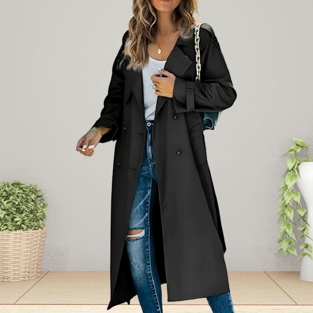 Elegancki płaszcz trench dla kobiet na okres przejściowy - Isabelle-Czarny-S-Trend Polska
