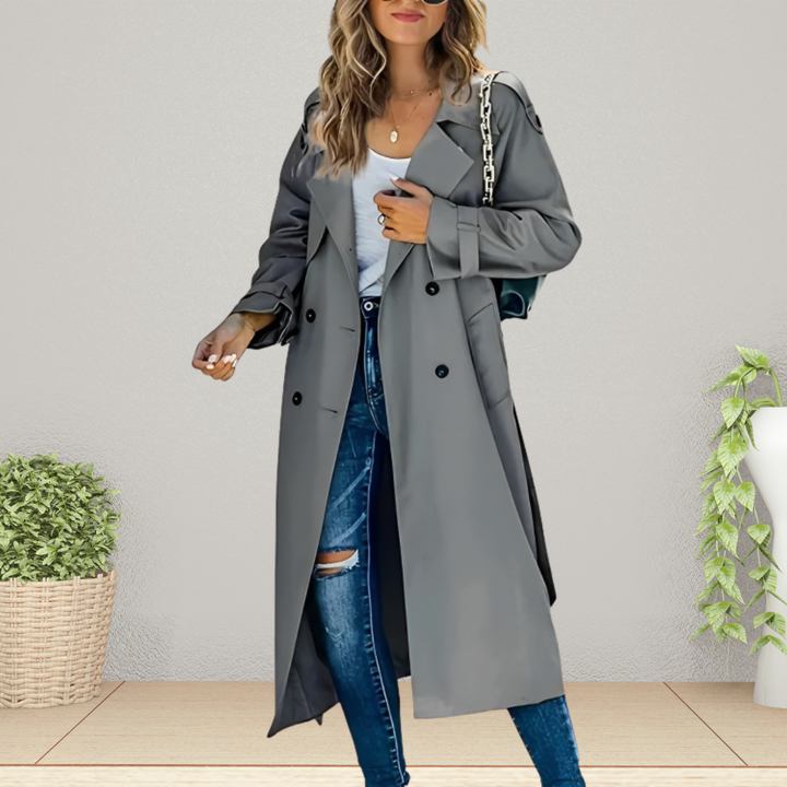 Elegancki płaszcz trench dla kobiet na okres przejściowy - Isabelle-Szary-S-Trend Polska