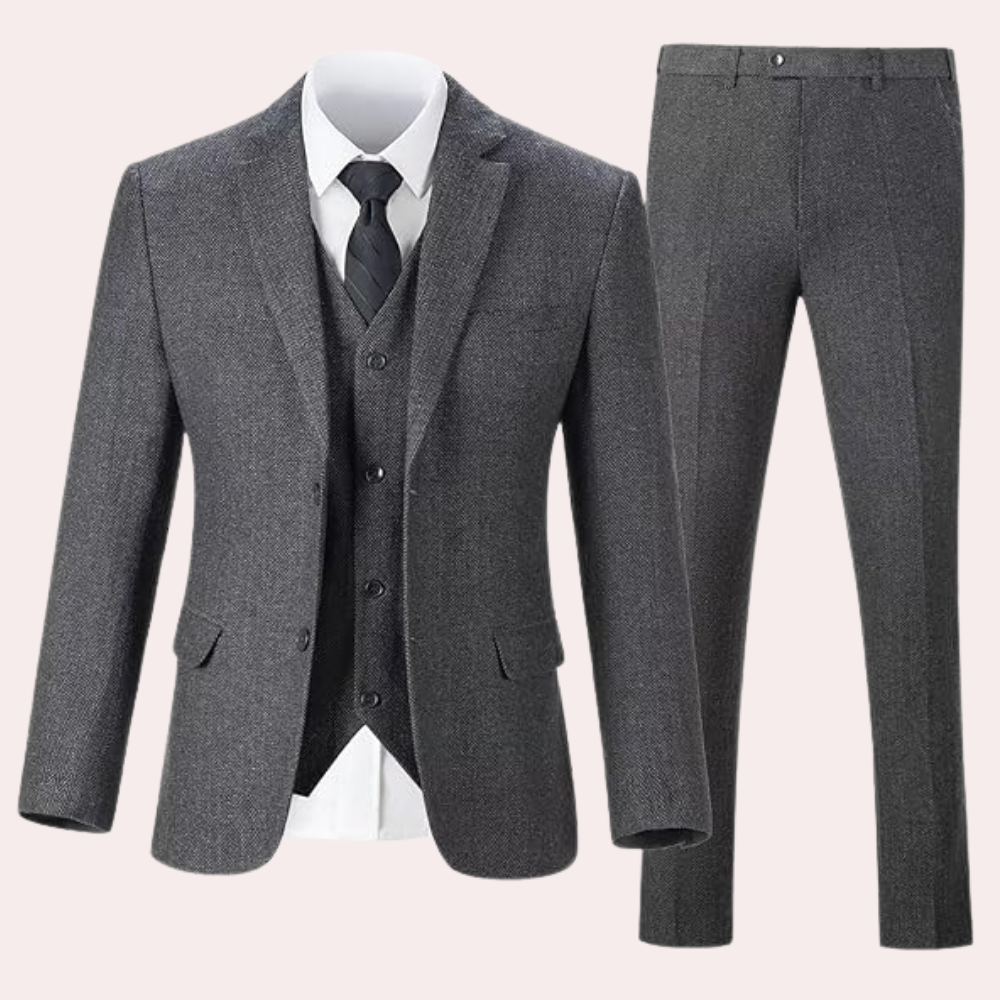 Elegancki Trzyczęściowy Garnitur Męski - Dorian-ciemnoszary-S-Trend Polska