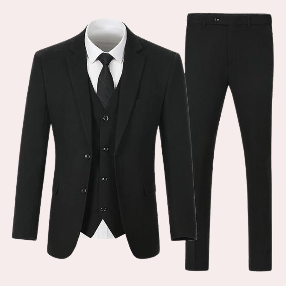 Elegancki Trzyczęściowy Garnitur Męski - Dorian-Czarny-S-Trend Polska
