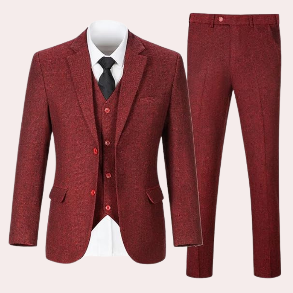 Elegancki Trzyczęściowy Garnitur Męski - Dorian-Czerwony-S-Trend Polska