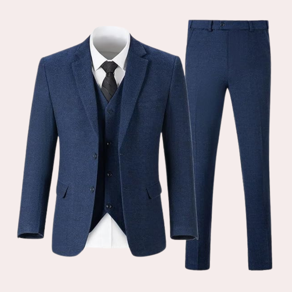 Elegancki Trzyczęściowy Garnitur Męski - Dorian-Niebieski-S-Trend Polska