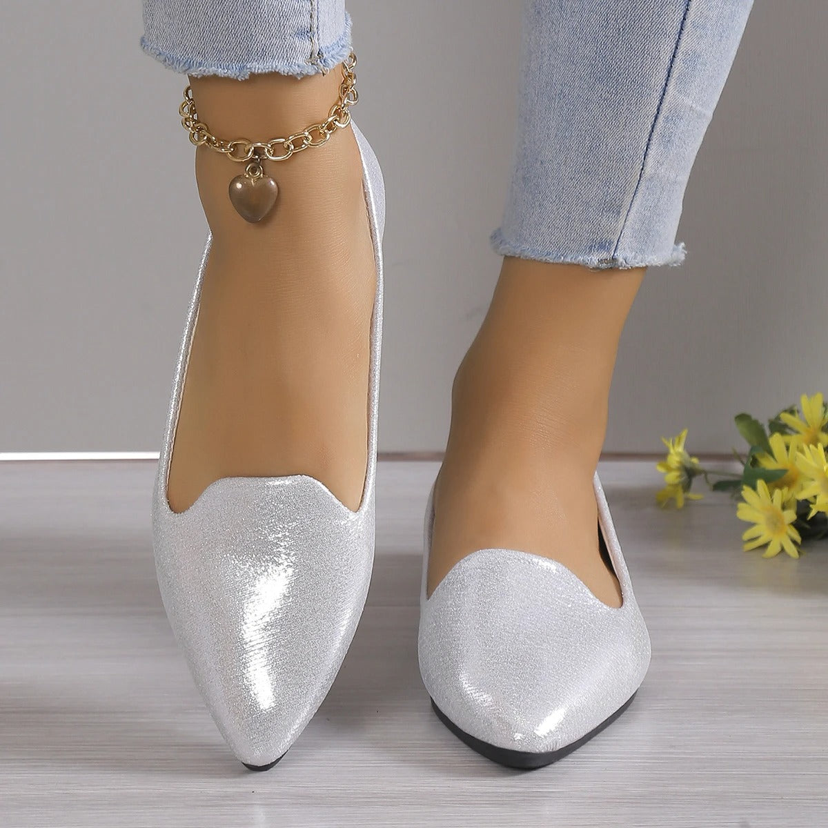 Eleganckie baleriny z koronką i elastycznymi wstawkami - Vivienne-Srebro-35-Trend Polska