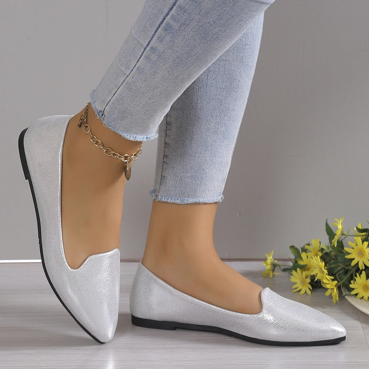 Eleganckie baleriny z koronką i elastycznymi wstawkami - Vivienne-Złoto-35-Trend Polska