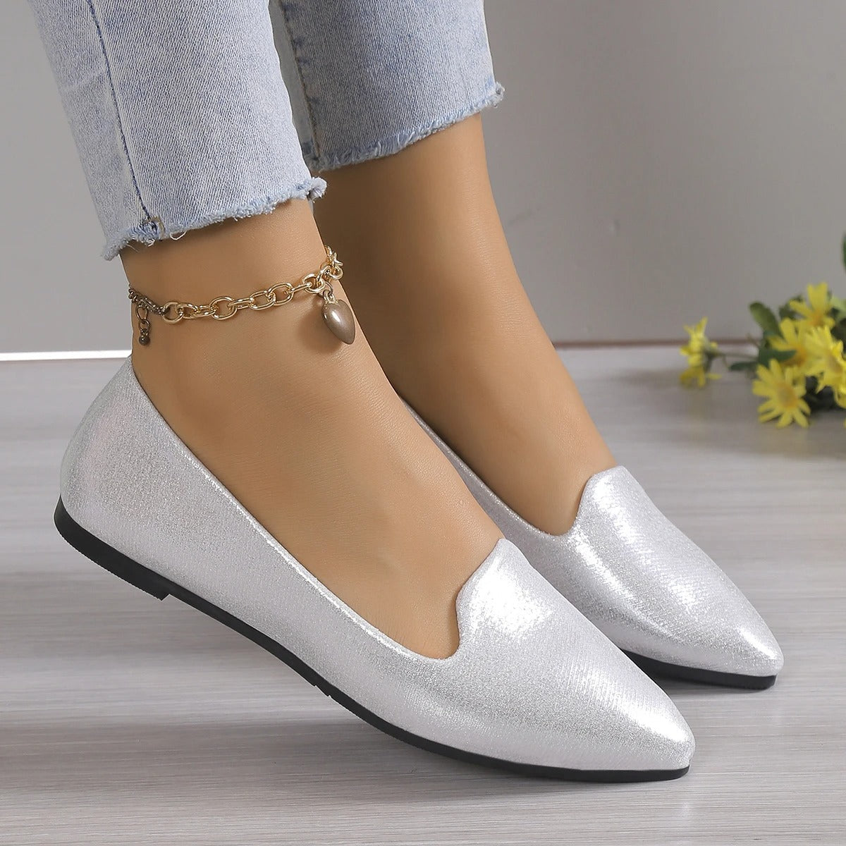 Eleganckie baleriny z koronką i elastycznymi wstawkami - Vivienne-Złoto-35-Trend Polska