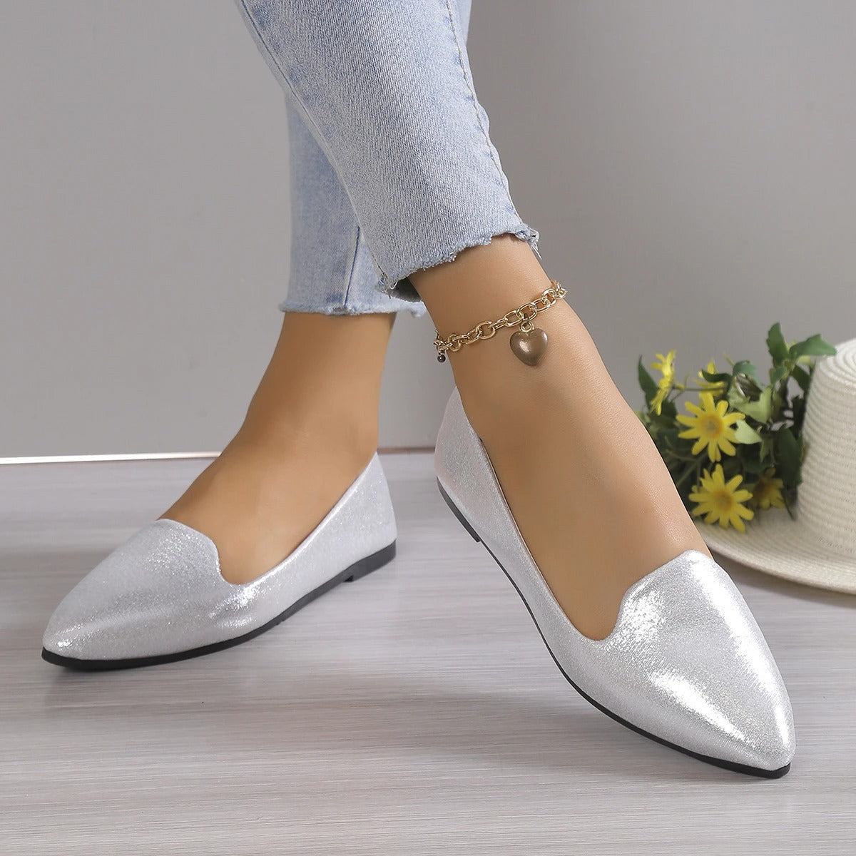 Eleganckie baleriny z koronką i elastycznymi wstawkami - Vivienne-Złoto-35-Trend Polska