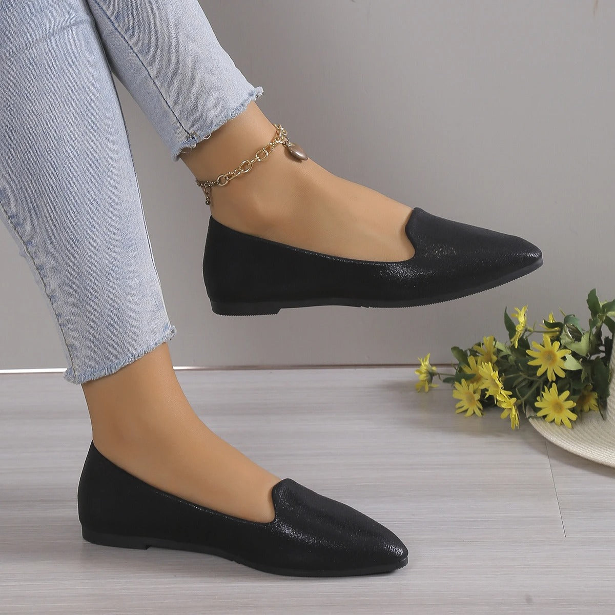 Eleganckie baleriny z koronką i elastycznymi wstawkami - Vivienne-Złoto-35-Trend Polska
