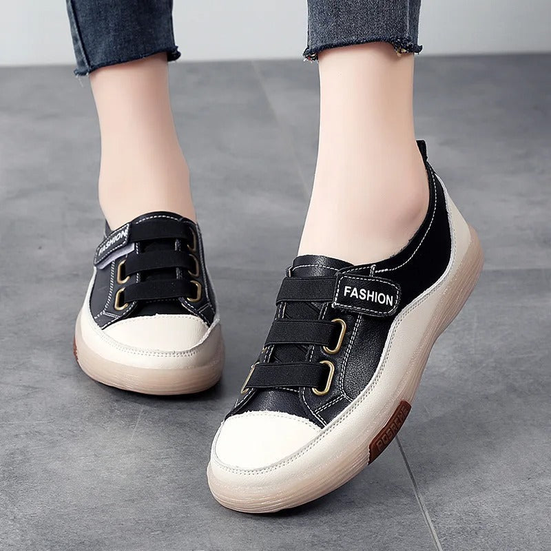Eleganckie sneakersy ze skóry naturalnej dla kobiet – Beatrice-Czarny-35-Trend Polska