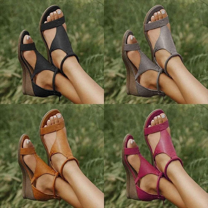 ElevateStyle Sandały | Damskie Sandały z Podwyższonym Obcasem i Designem z Zapięciem na Kostkę-Czarny-35-Trend Polska