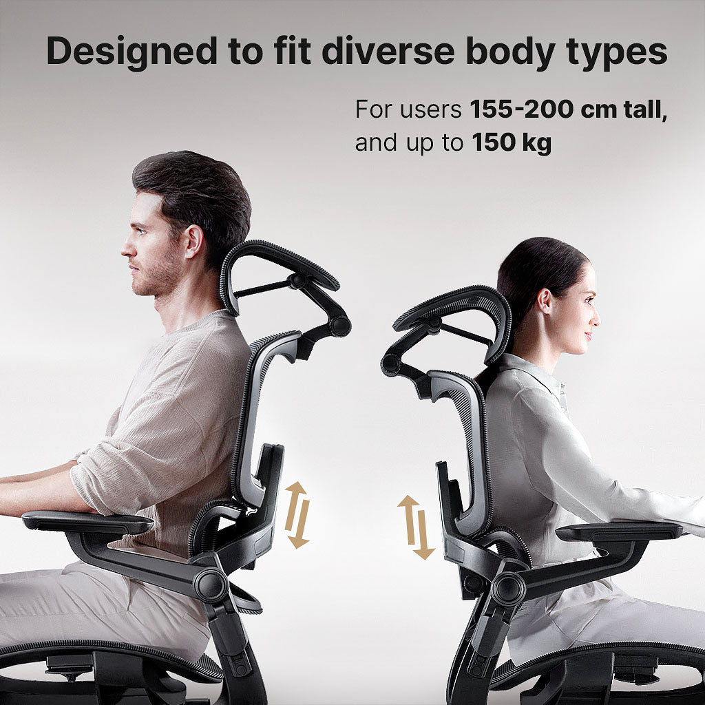 Ergonomiczne krzesło biurowe z 16 regulowanymi funkcjami - ErgoFlex-Czarny-S (długość 155 - 170 cm)-Trend Polska