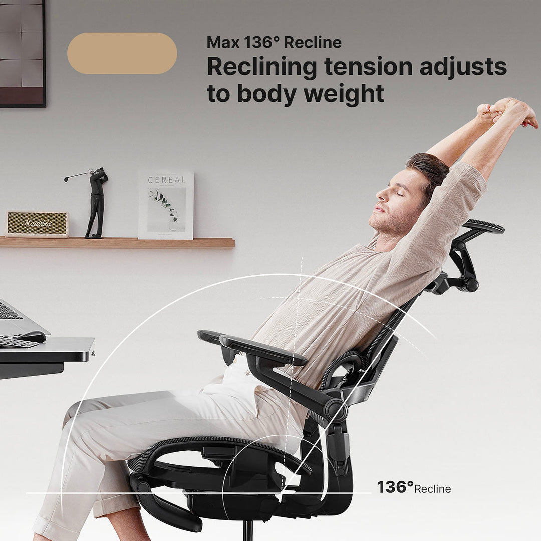 Ergonomiczne krzesło biurowe z 16 regulowanymi funkcjami - ErgoFlex-Czarny-S (długość 155 - 170 cm)-Trend Polska