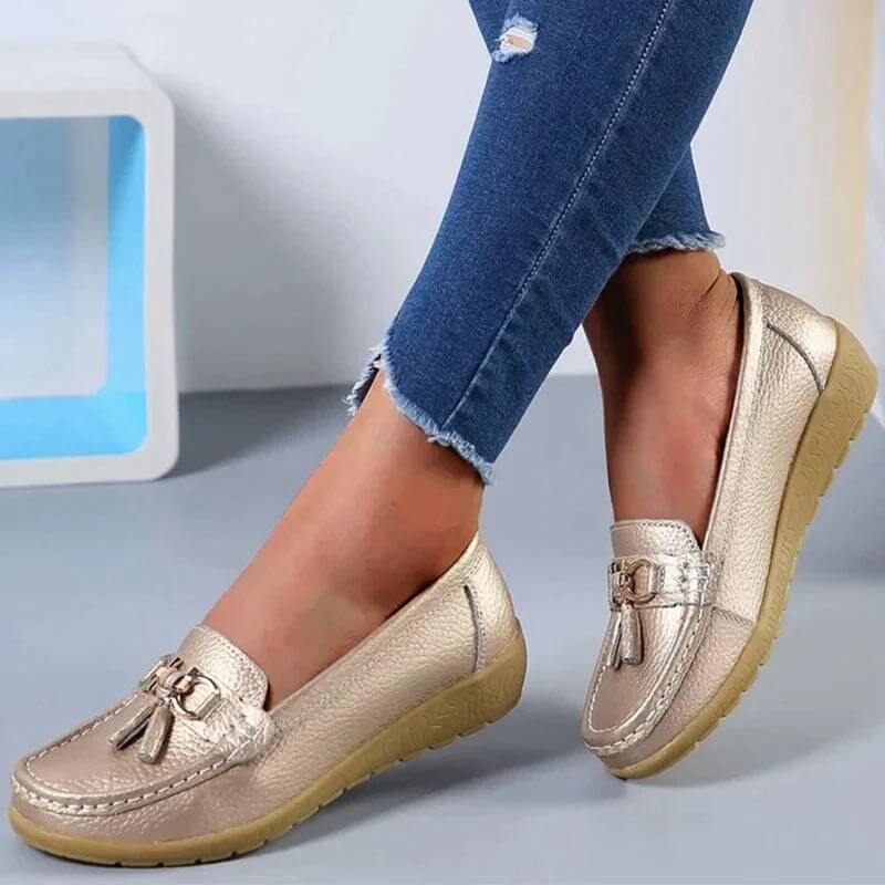 Ergonomiczne Skórzane Sandały - ElegaWalk-Złoto-35-Trend Polska