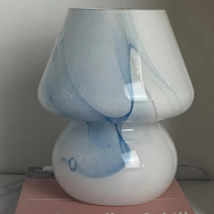 Estetyczna szklana lampa grzybowa - LumiMush-Niebieski wzór-Trend Polska
