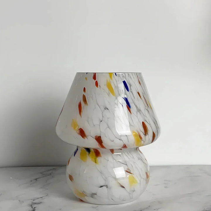 Estetyczna szklana lampa grzybowa - LumiMush-Biała kropka-Trend Polska