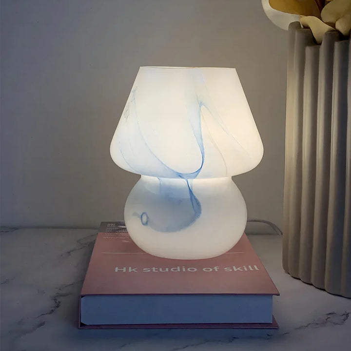 Estetyczna szklana lampa grzybowa - LumiMush-Biała kropka-Trend Polska