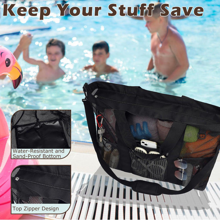 Kup 1, dostaniesz 1 ZA DARMO – Extra Large Clear Mesh Beach Tote z 8 kieszeniami – ClearWave