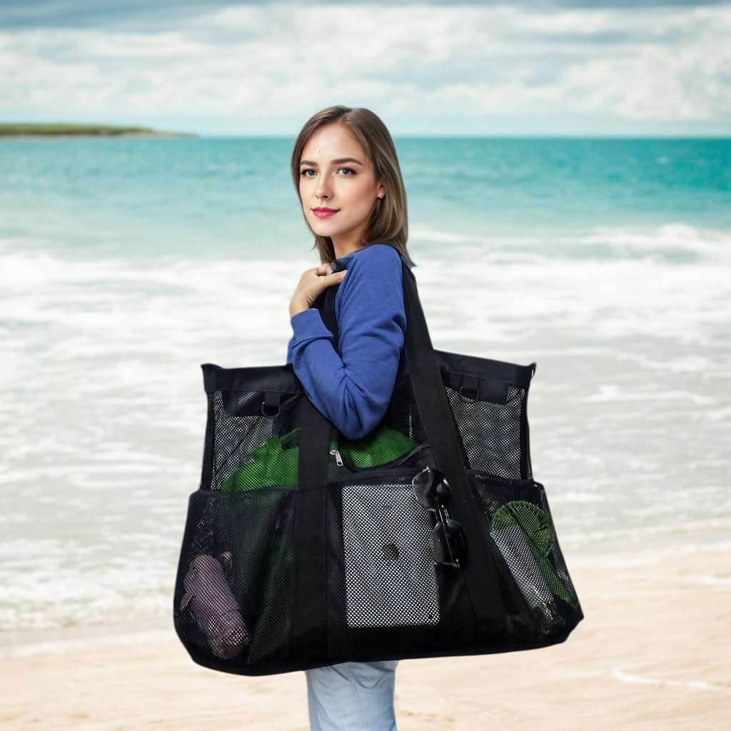 Kup 1, dostaniesz 1 ZA DARMO – Extra Large Clear Mesh Beach Tote z 8 kieszeniami – ClearWave