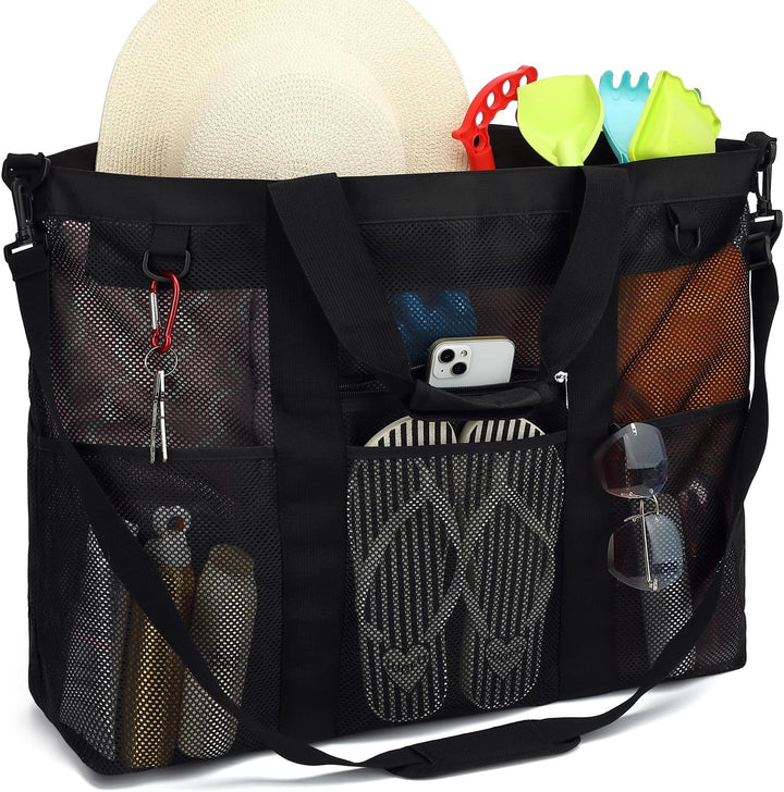 Kup 1, dostaniesz 1 ZA DARMO – Extra Large Clear Mesh Beach Tote z 8 kieszeniami – ClearWave