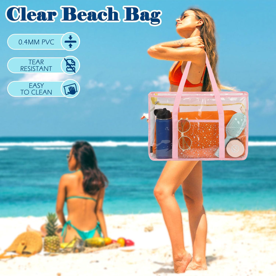 Kup 1, dostaniesz 1 ZA DARMO – Extra Large Clear Mesh Beach Tote z 8 kieszeniami – ClearWave