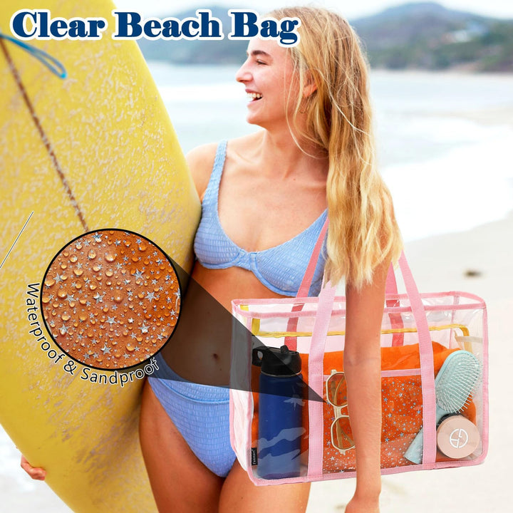 Kup 1, dostaniesz 1 ZA DARMO – Extra Large Clear Mesh Beach Tote z 8 kieszeniami – ClearWave