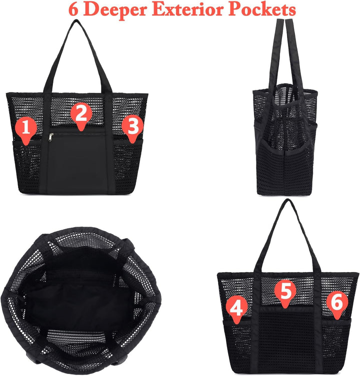 Kup 1, dostaniesz 1 ZA DARMO – Extra Large Clear Mesh Beach Tote z 8 kieszeniami – ClearWave