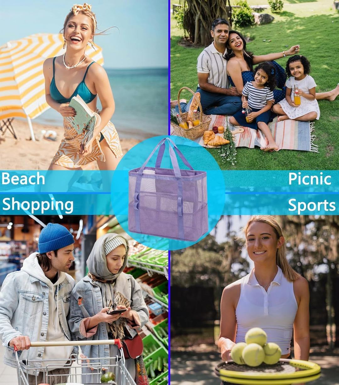 Kup 1, dostaniesz 1 ZA DARMO – Extra Large Clear Mesh Beach Tote z 8 kieszeniami – ClearWave