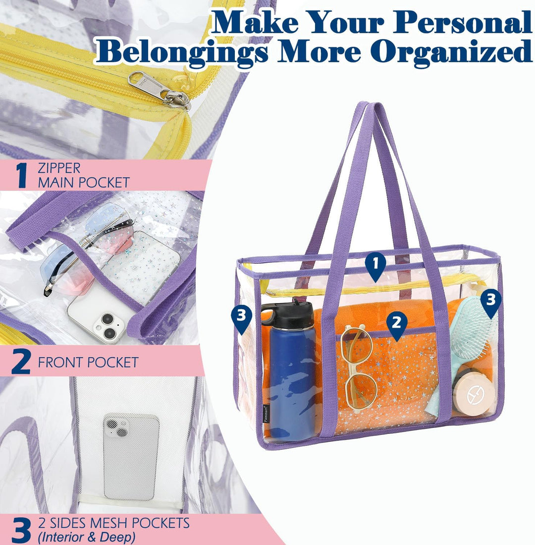 Kup 1, dostaniesz 1 ZA DARMO – Extra Large Clear Mesh Beach Tote z 8 kieszeniami – ClearWave
