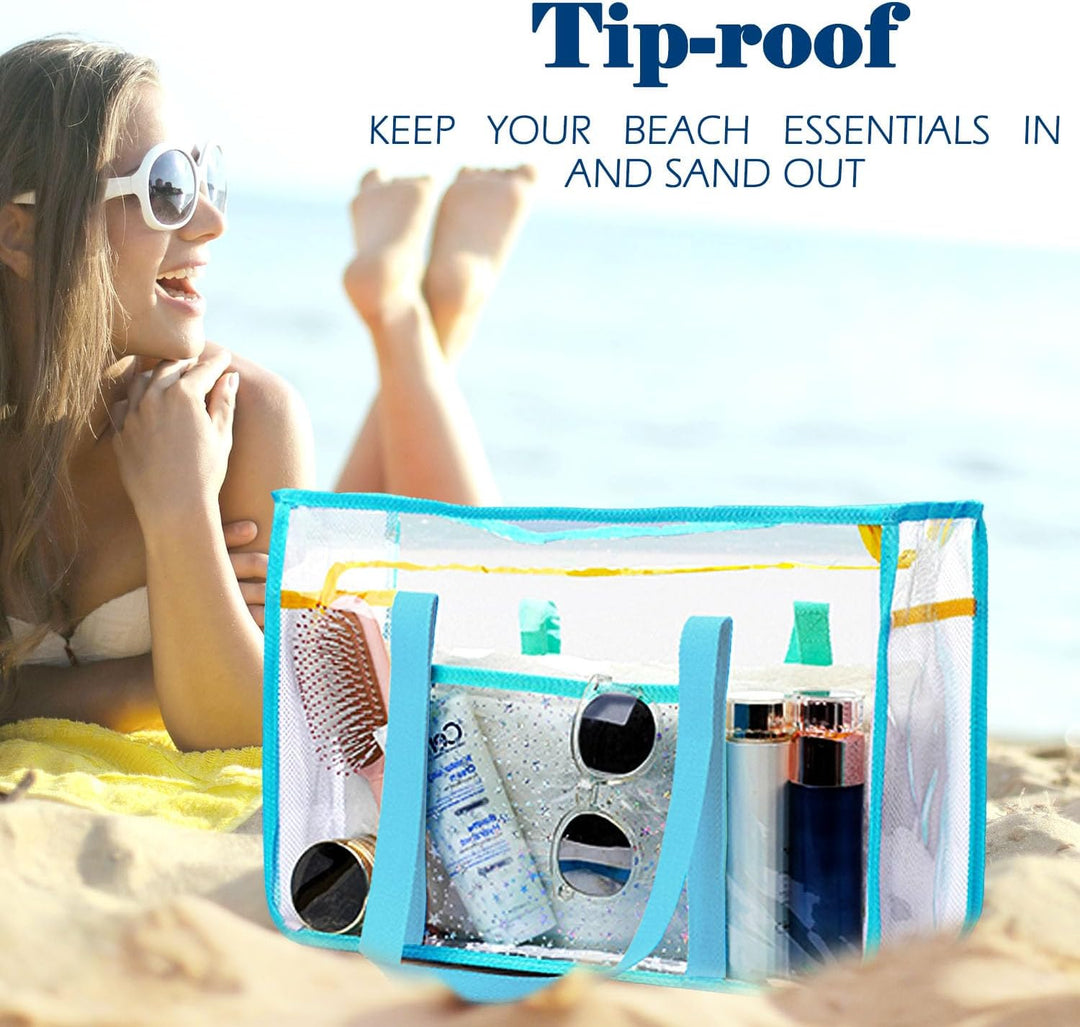 Kup 1, dostaniesz 1 ZA DARMO – Extra Large Clear Mesh Beach Tote z 8 kieszeniami – ClearWave
