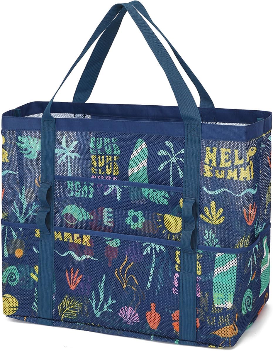 Kup 1, dostaniesz 1 ZA DARMO – Extra Large Clear Mesh Beach Tote z 8 kieszeniami – ClearWave
