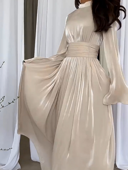 Fantazyjna maxi sukienka z płynącym krojem – Valentina-Beżowy-S-Trend Polska