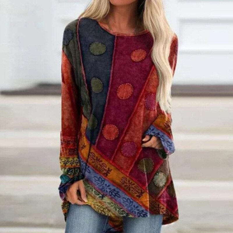 Femininny sweter na jesień o vintage'owym klimacie – Elisa-Szary Czerwony-S-Trend Polska