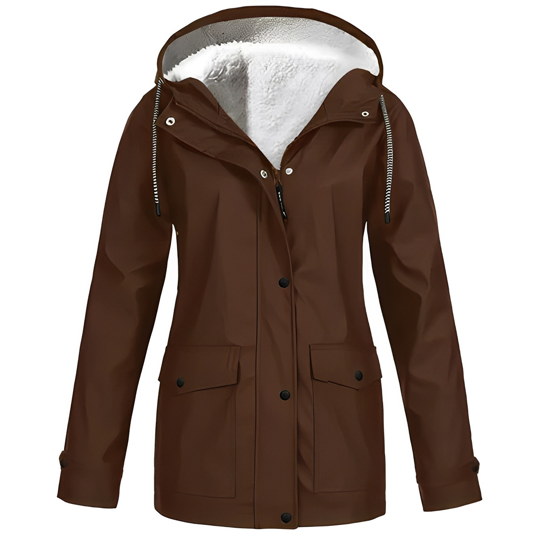 Fleecová podšitá dámská pláštěnka - WarmWarder-Brązowy-S-Trend Polska