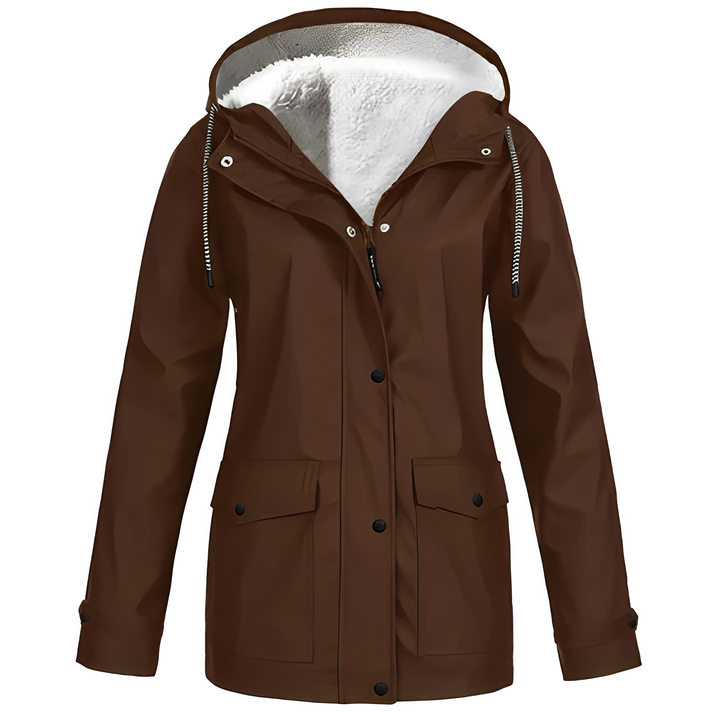 Fleecová podšitá dámská pláštěnka - WarmWarder-Brązowy-S-Trend Polska