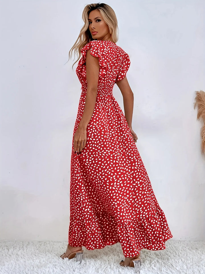 Flora Print Ruches Sukienka | Stylowa i Modna-XS-Morela-Trend Polska