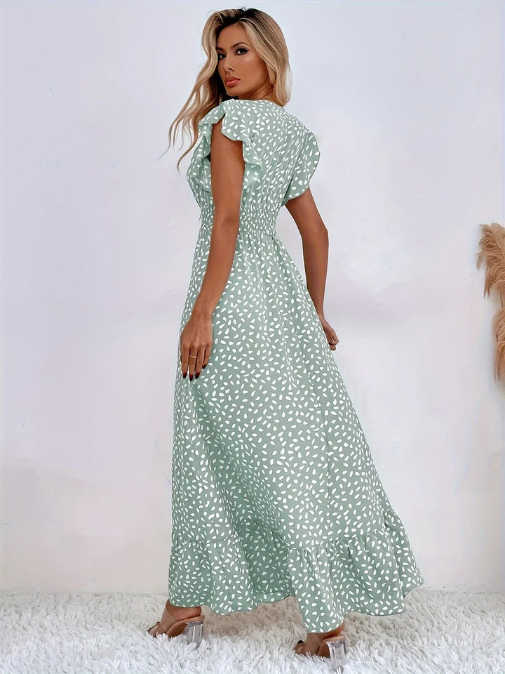 Flora Print Ruches Sukienka | Stylowa i Modna-XS-Morela-Trend Polska