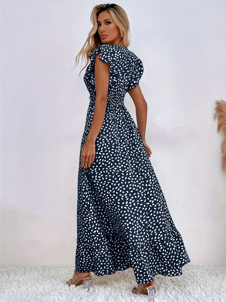 Flora Print Ruches Sukienka | Stylowa i Modna-XS-Morela-Trend Polska