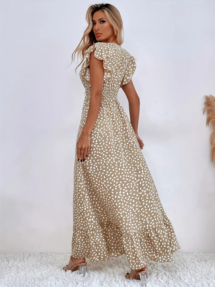 Flora Print Ruches Sukienka | Stylowa i Modna-XS-Morela-Trend Polska