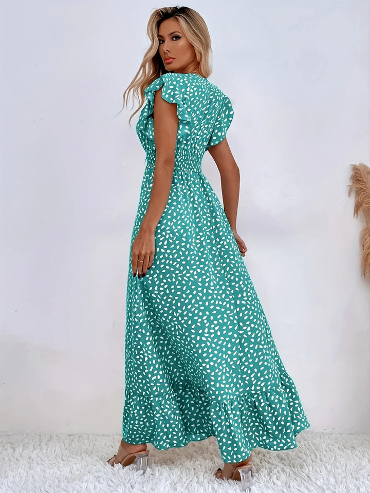 Flora Print Ruches Sukienka | Stylowa i Modna-XS-Morela-Trend Polska