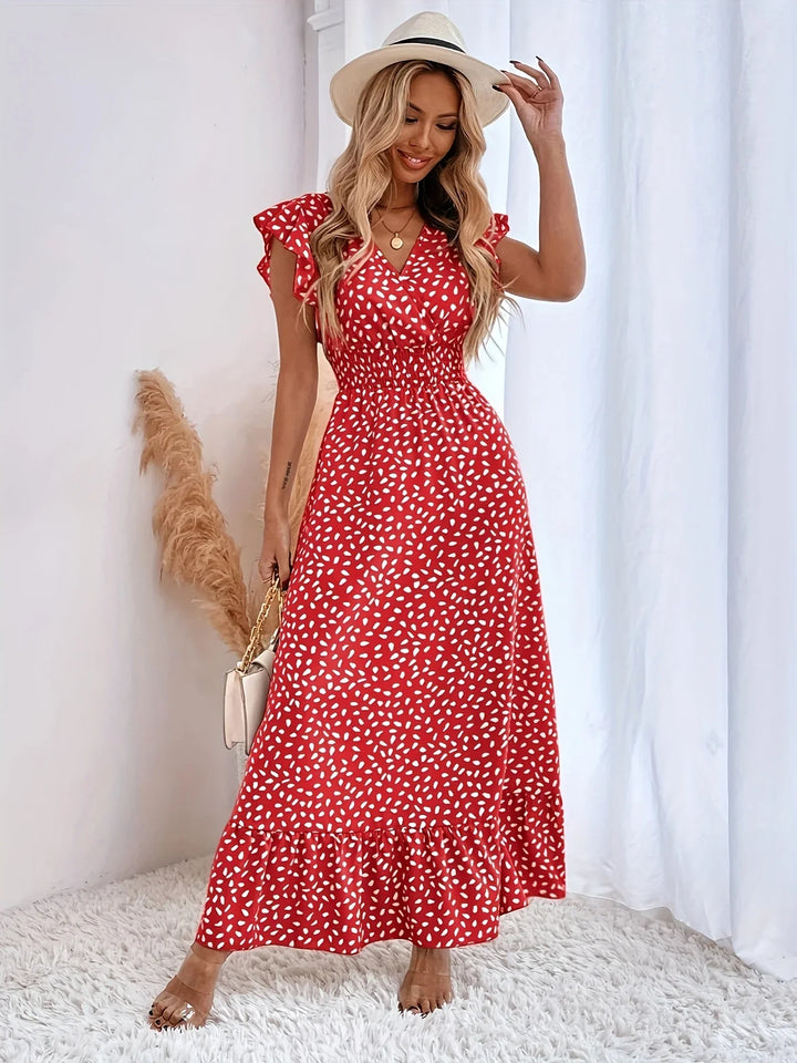 Flora Print Ruches Sukienka | Stylowa i Modna-XS-Morela-Trend Polska