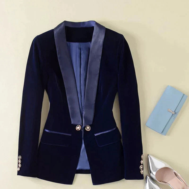Flurowana damska marynarka - Vivienne-ciemnoniebieski-XS-Trend Polska