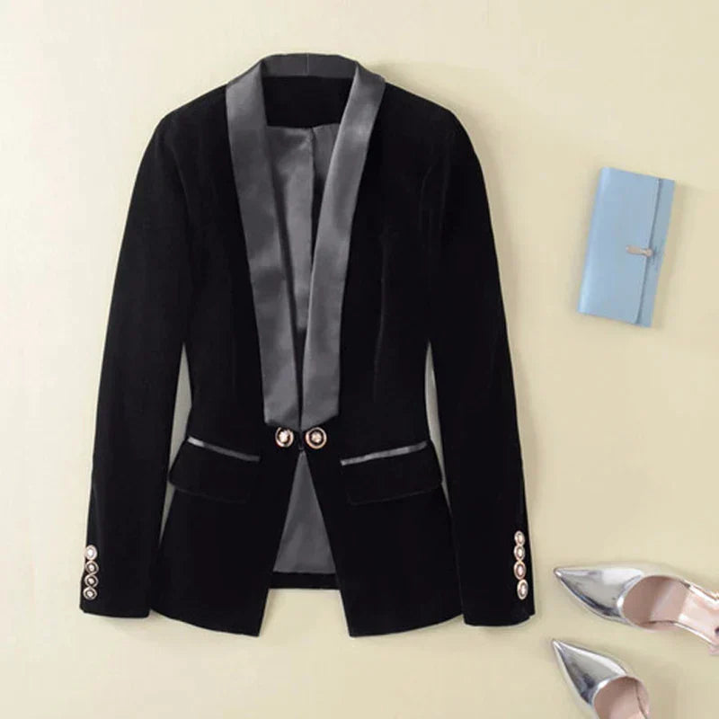Flurowana damska marynarka - Vivienne-Czarny-XS-Trend Polska